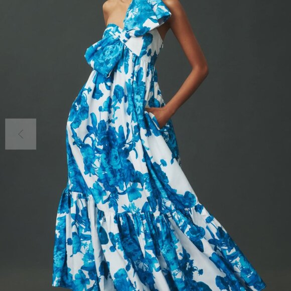 Anthropologie Atsu Sally Bow Midi Dress - Blue Floral, NWT, Size MP - Picture 4 of 5